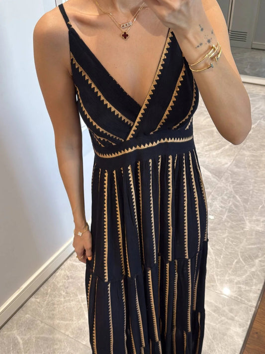 Floral V-Neck Pleated Flared Resort Maxi Dress