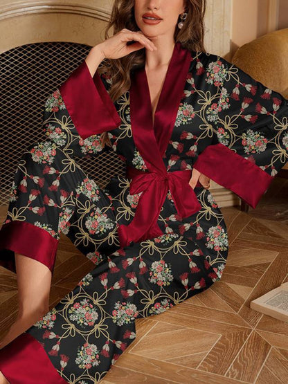Two Piece Printed Satin Pajamas