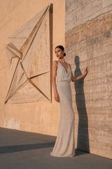Rhinestone Low Neck Maxi Bodycon Party Dress
