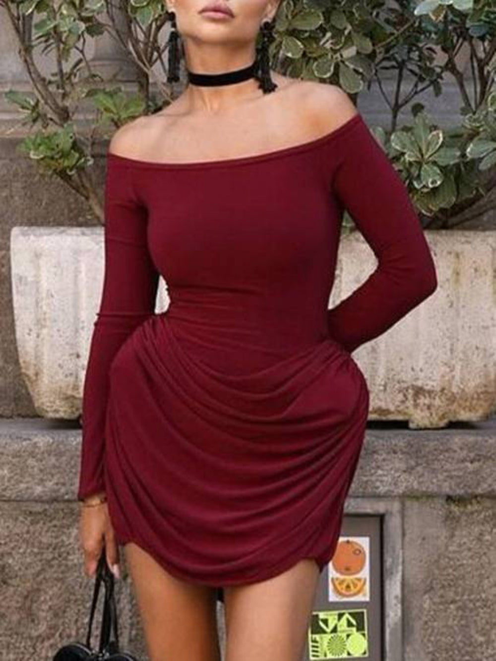 Waist Pleated Off Shoulder Dress