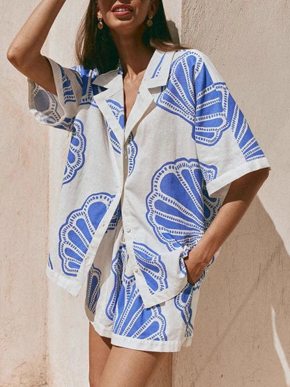 Ocean Shell Print Shorts Set