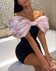 Satin Backless Bow Bodycon Dress