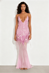 Sequin Mermaid V Neck Maxi Dress