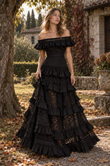 One-Shoulder Ruffle Evening Maxi Dress