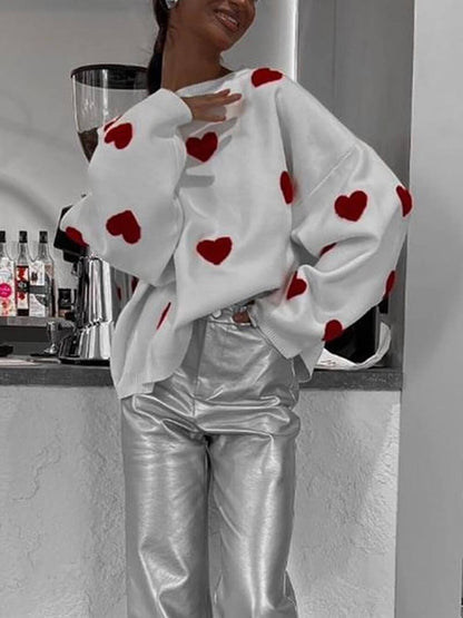 Heart Pattern Knit Sweatshirt