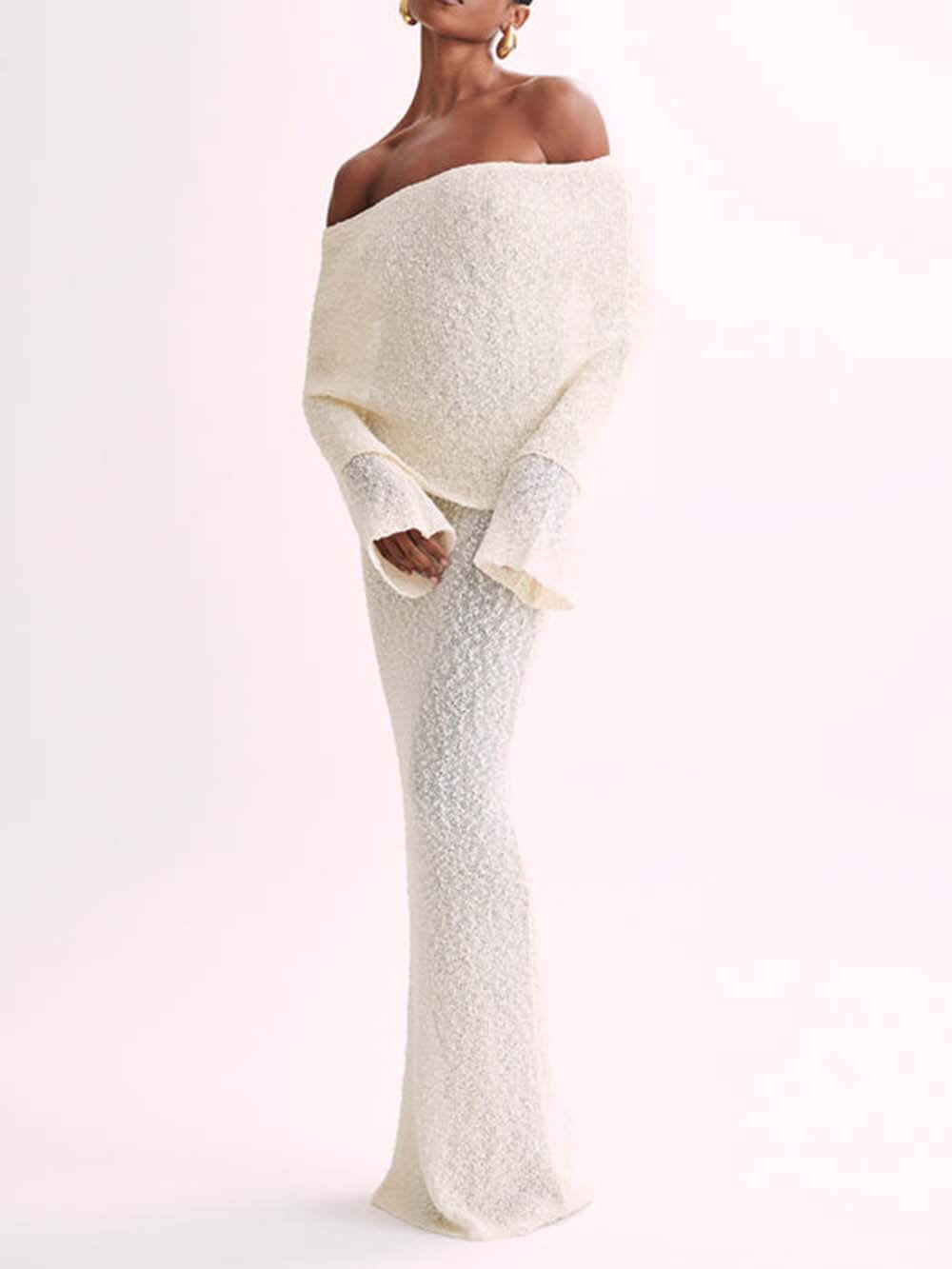 Off-Shoulder Backless Knit Beach Dress
