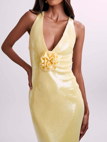 Floral Sequin Strapless Evening Gown