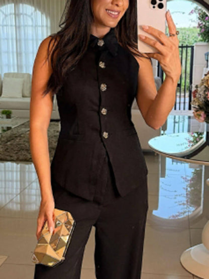 High Neck Button Vest Top