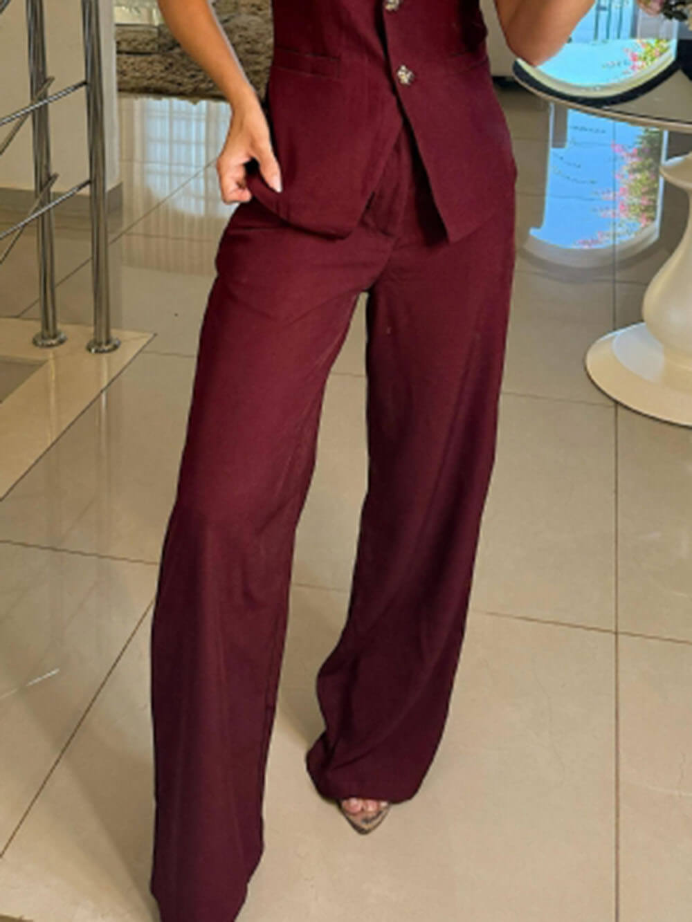 High Neck Button Vest Top