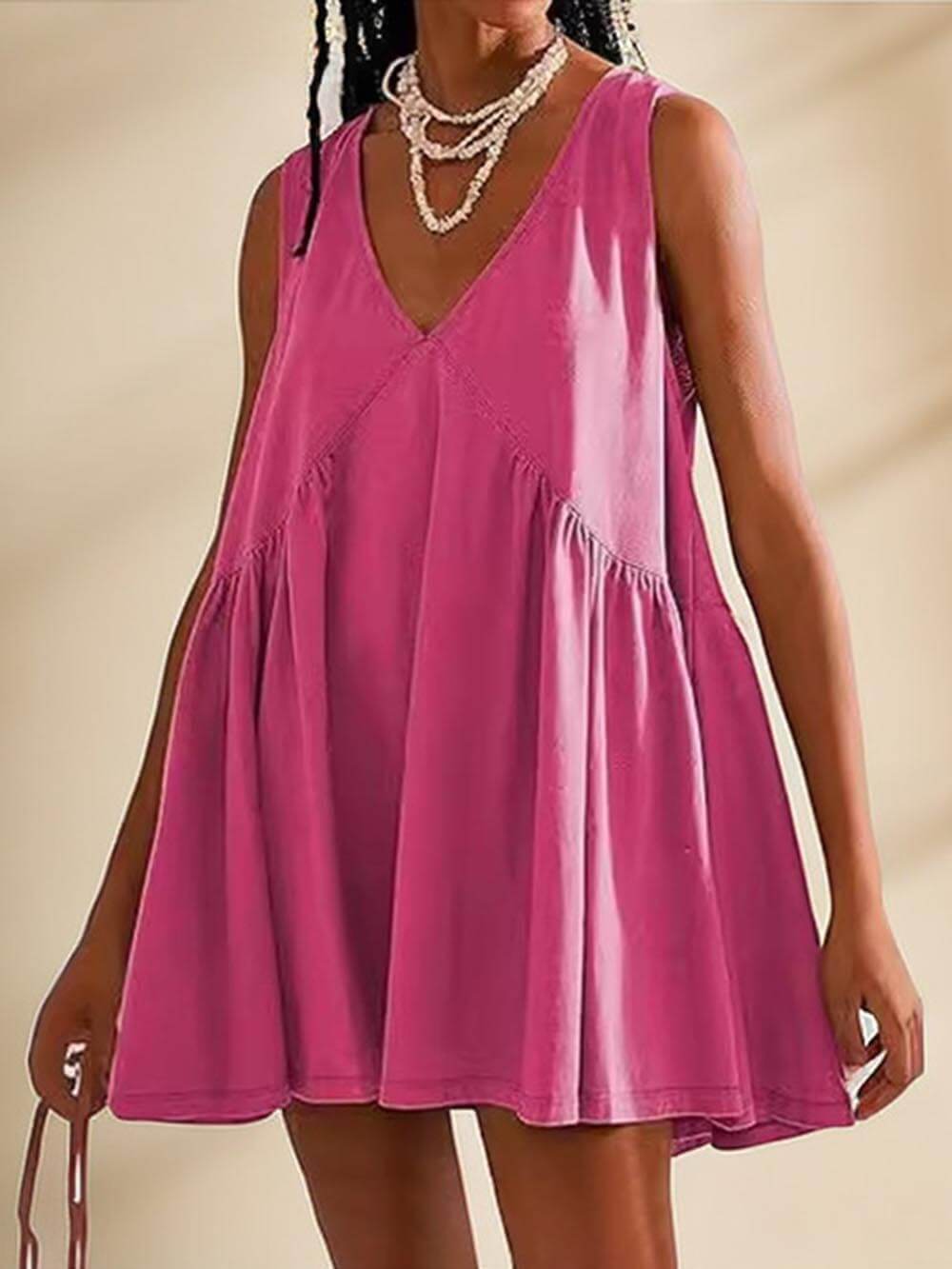 Chic Deep V Wide Strap Tank Dress