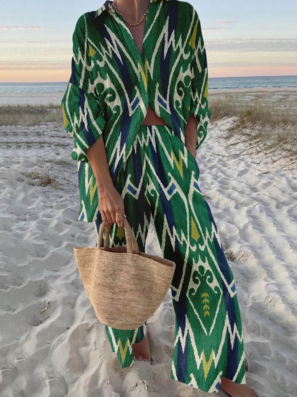 Ethnic Print Shirt and Pants Set