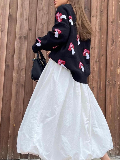 Mushroom Print Contrast Sweater