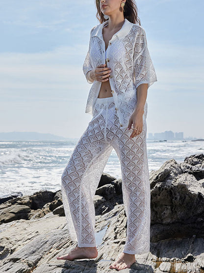 Openwork Knit Shirt Set
