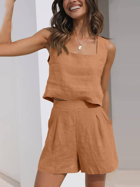 Sleeveless Top Casual Shorts Set