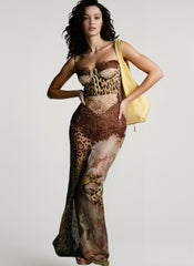 Leopard Printed Patchwork Lace Floral Dress