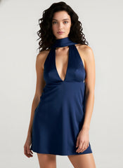 Deep V Backless Ribbon Cocktail Dress