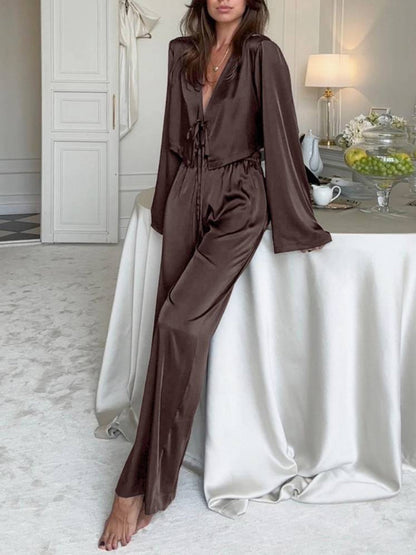 Lace Up Cardigan Loungewear Set