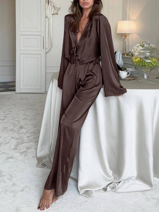 Lace Up Cardigan Loungewear Set