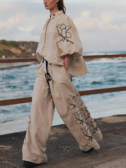 Vintage Floral Wide-Leg Pants