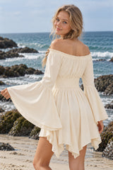 Irregular Flare Sleeve Waist Boho Dress