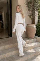 Knitted Cotton Jacquard Cropped Long Sleeve Three Piece Set