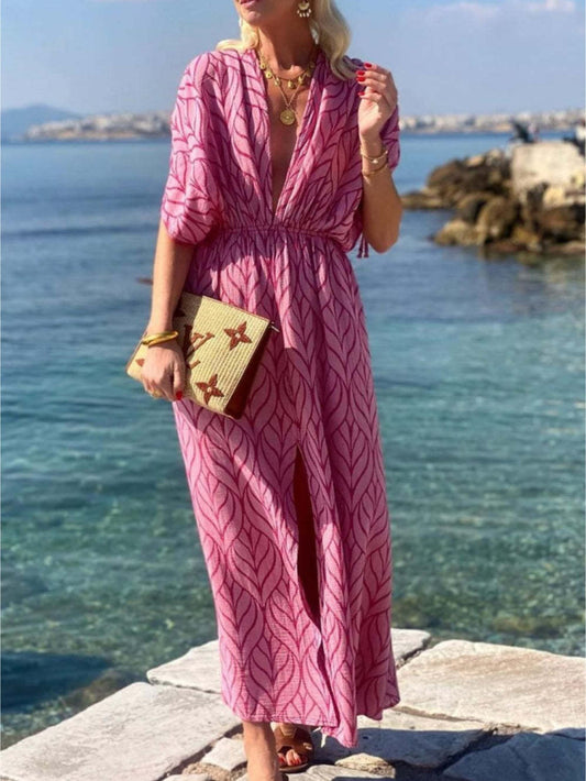 Deep V Neck Sleeveless Slit Dress