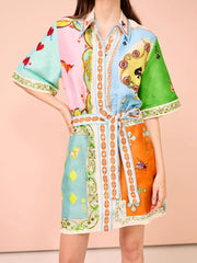 Playful Printed Button-Up Shirt Dress