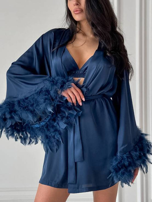 Feather Trim Lingerie Set
