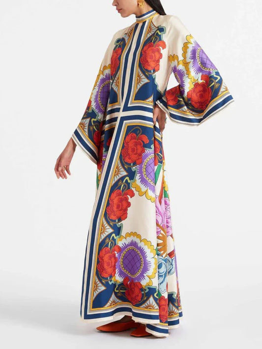 Floral Flared Dress with Tie Collar