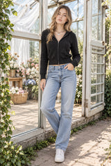 Hooded Button Graceful Front Knit Cardigan
