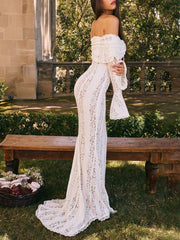 Lace Off-Shoulder Bell Sleeve Bodycon Gown