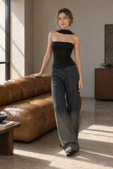 Strapless Reverse Halter Fitted Crop Top