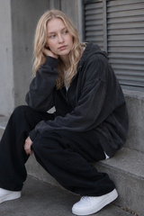 Men's Vintage Wash Black Zip-Up Hoodie