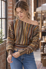 Multicolor Asymmetric Stripe Knit Top