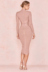 JuliaFashion - 2024 Rayon High Quality Turtleneck Lace Up Bandage Dress