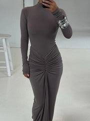 Shirred Long Sleeve Maxi Dress