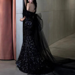 Sequined Off-Shoulder Evening Gown