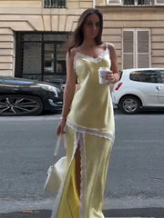 Lace Patchwork V-Neck Long Dress