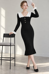 Elegant Women Knitted Sleeve Casual Solid Color Ruffles Hem Party for Beach Cocktail Club Streetwear