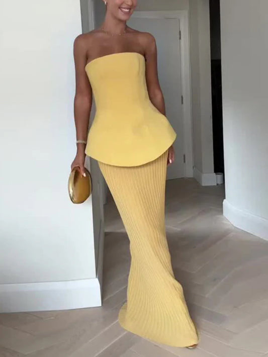Tube Top Pleated Skirt Set