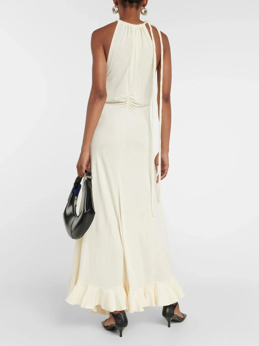 Halter Neck Drawstring Maxi Dress