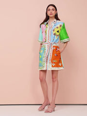 Playful Printed Button-Up Shirt Dress