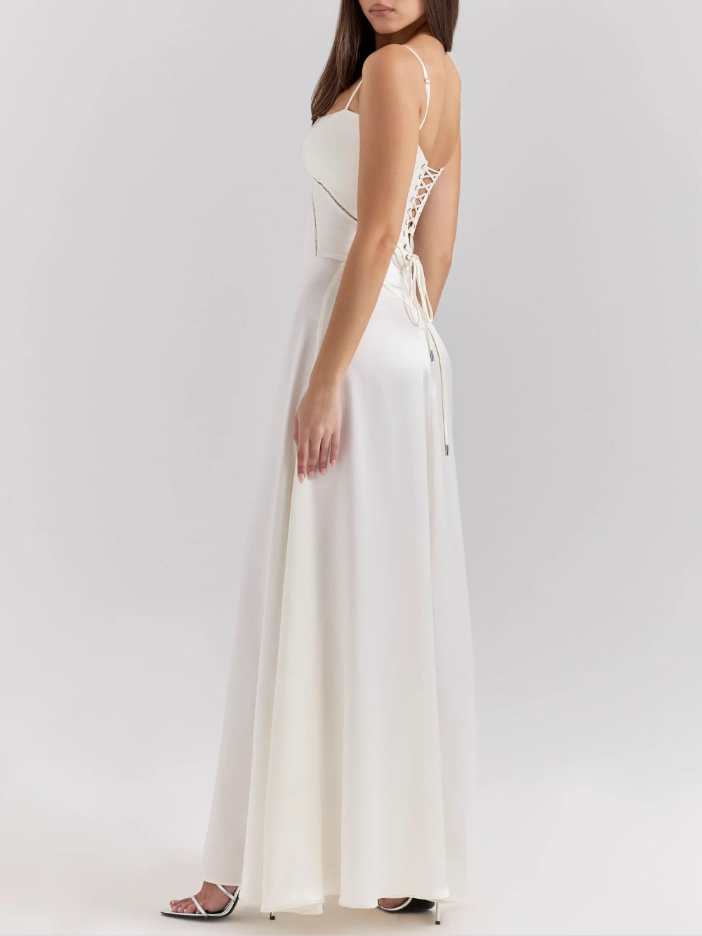 French Tie Slim Backless Evening Gown Maxi Dress