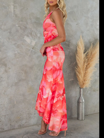 Casual Off-Shoulder Floral Print Elastic Slim Irregular Dress