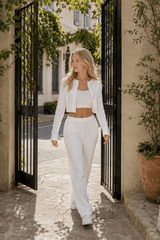 Knitted Cotton Jacquard Cropped Long Sleeve Three Piece Set