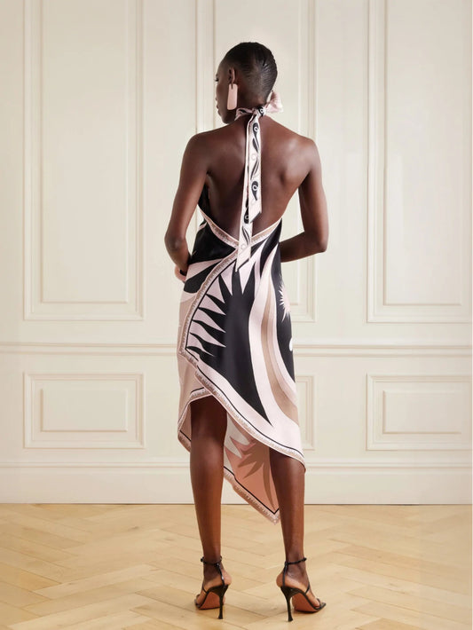 Open Back Abstract Print Dress