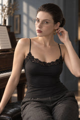 Solid Lace Square Neck Fitted Cami