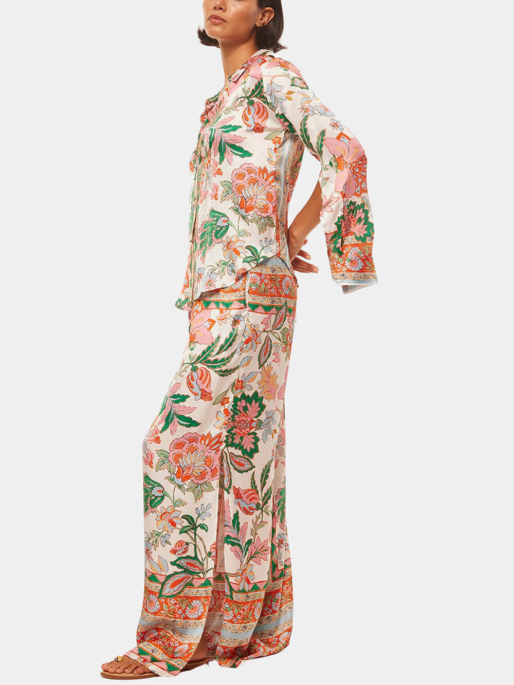 High Waist Floral Slit Hem Pants