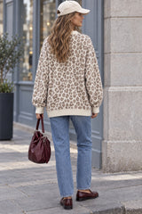 Leopard Print Crew Neck Cardigan