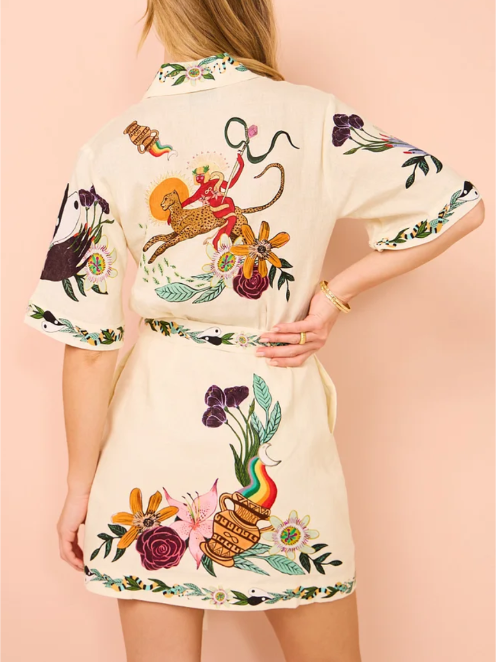 Satin Artistic Print Slim Mini Dress